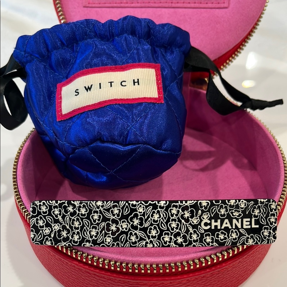 Chanel Hair Clip APROX 4 inches Blue Quilted Bag and Jewelry Box